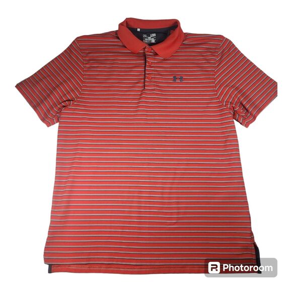 UNDER ARMOUR HEATGEAR LOOSE Men's XL Orange Large Button Up Polo Shirt - Picture 1 of 7